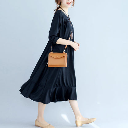 Black Ruffles Cotton Dresses Oversize Long Sleeve Maternity Dress