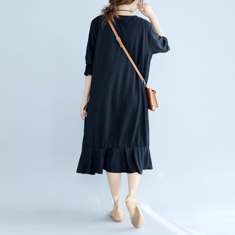 Black Ruffles Cotton Dresses Oversize Long Sleeve Maternity Dress