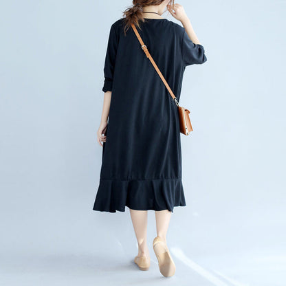Black Ruffles Cotton Dresses Oversize Long Sleeve Maternity Dress