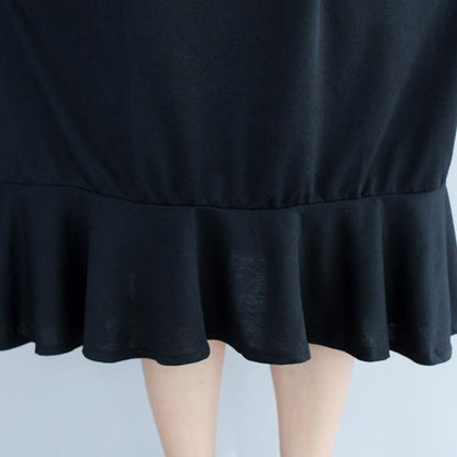 Black Ruffles Cotton Dresses Oversize Long Sleeve Maternity Dress
