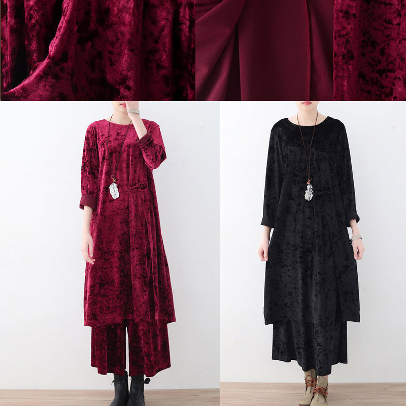 Black Two Pieces Autumn Oversize Corduroy Pullover With Cozy Wide Leg Pants