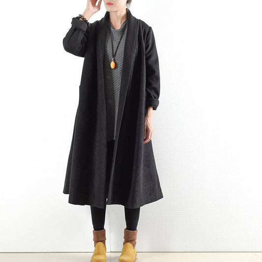 Black Warm Woolen Coats Outwear Winter Outfits Oversize Jackets Long