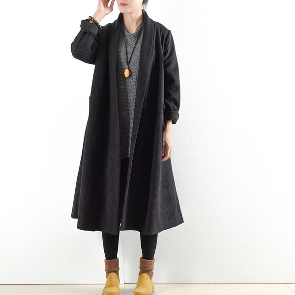 Black Warm Woolen Coats Outwear Winter Outfits Oversize Jackets Long