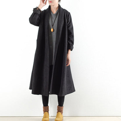 Black Warm Woolen Coats Outwear Winter Outfits Oversize Jackets Long