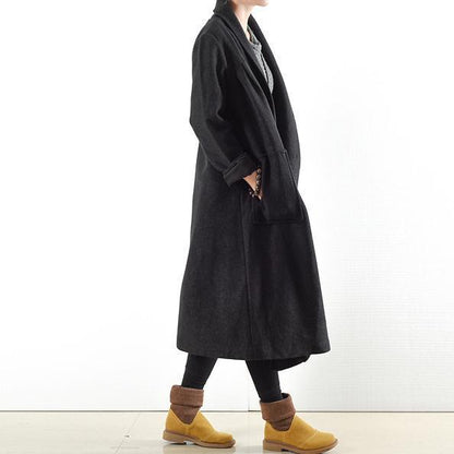 Black Warm Woolen Coats Outwear Winter Outfits Oversize Jackets Long