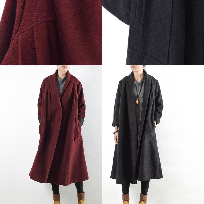 Black Warm Woolen Coats Outwear Winter Outfits Oversize Jackets Long