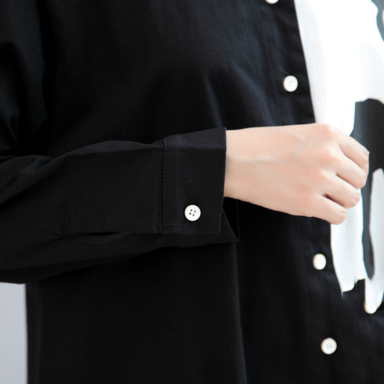 Black White Patchwork Cotton Outwear Oversize Long Sleeve Cardigans