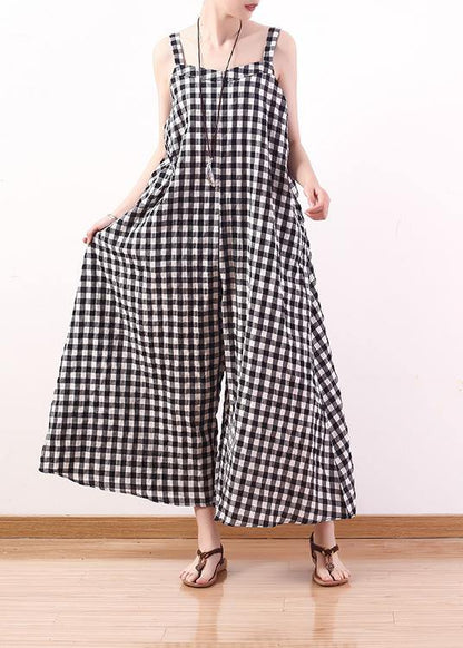 Black White Plaid Cotton Carpenter Pants Loose Wide Leg Pants