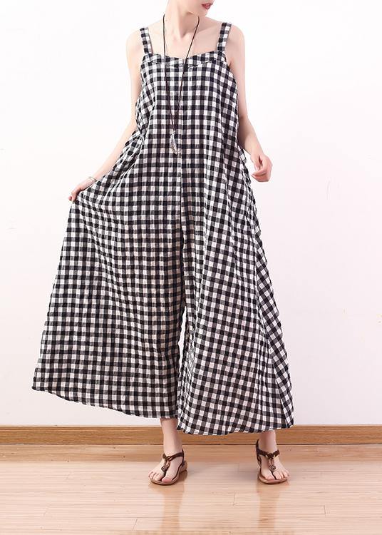 Black White Plaid Cotton Carpenter Pants Loose Wide Leg Pants