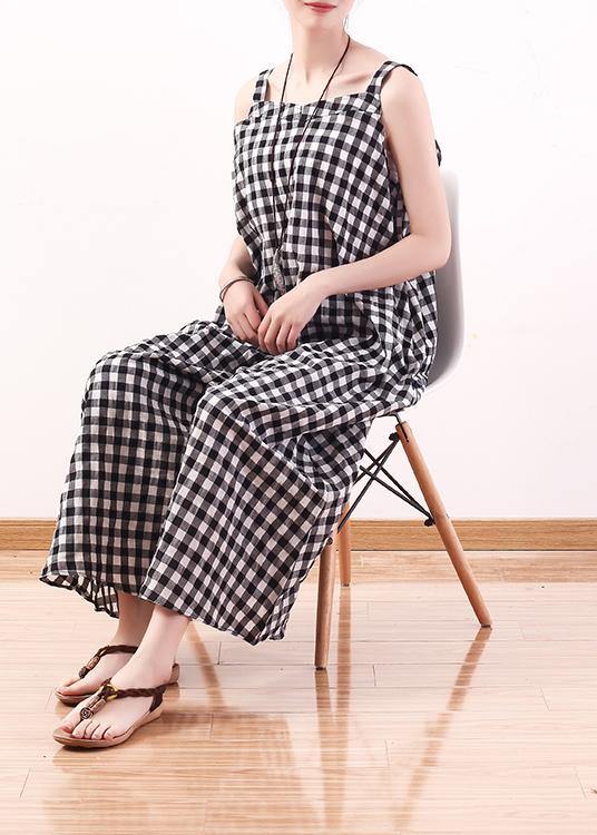 Black White Plaid Cotton Carpenter Pants Loose Wide Leg Pants