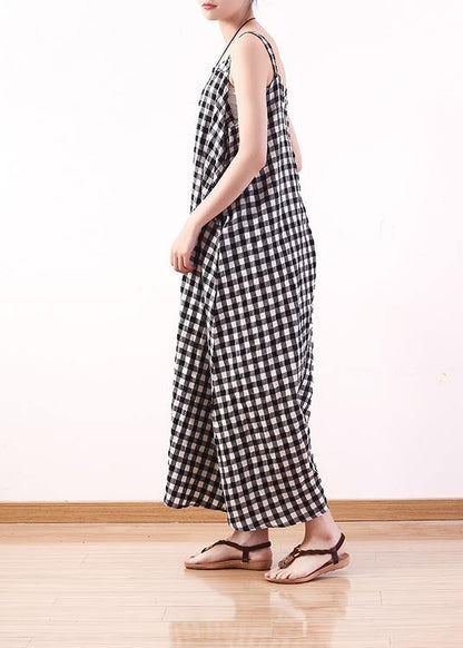 Black White Plaid Cotton Carpenter Pants Loose Wide Leg Pants