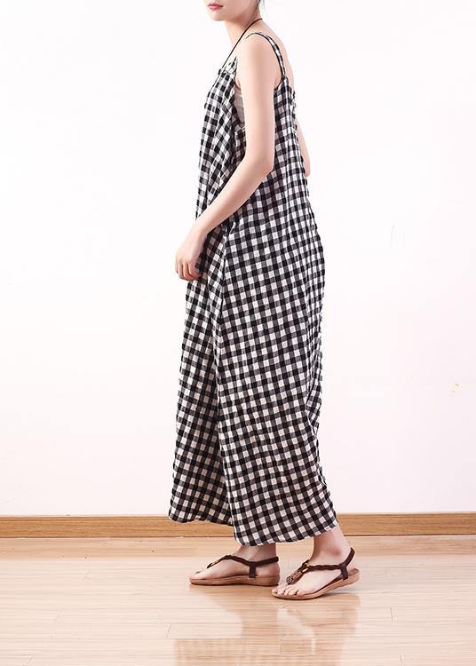 Black White Plaid Cotton Carpenter Pants Loose Wide Leg Pants
