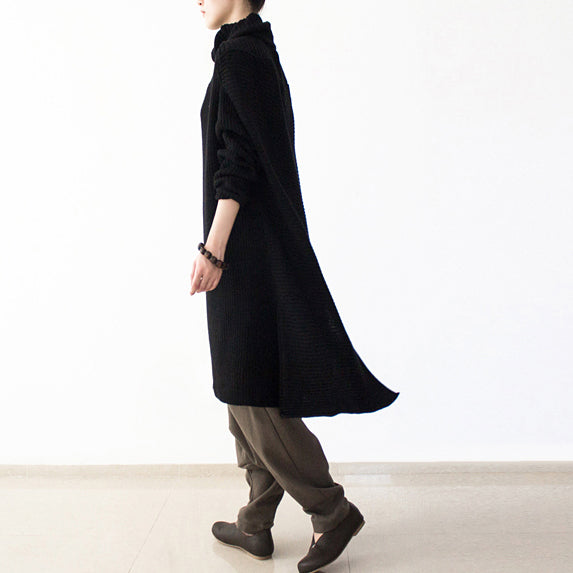 Black Winter Dresses Oversized Long Cotton Sweaters Warm Knit Dresses Turtle Neck