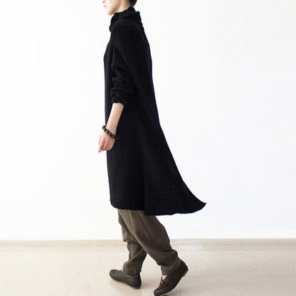 Black Winter Dresses Oversized Long Cotton Sweaters Warm Knit Dresses Turtle Neck