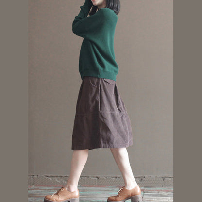 Blackish Green Thick Cotton Knit Blouse Lace Collar Sweater