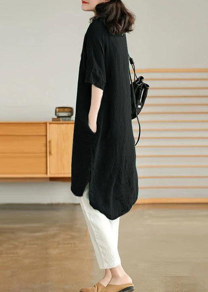 Jade Black Leopard Print Linen Linen Shirt Dress