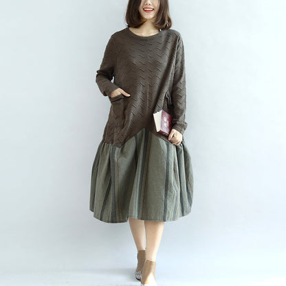 Blossom Army Green Sweater Dresses Unique Patchwork Winter Knit Sweaters Oversized Pullover