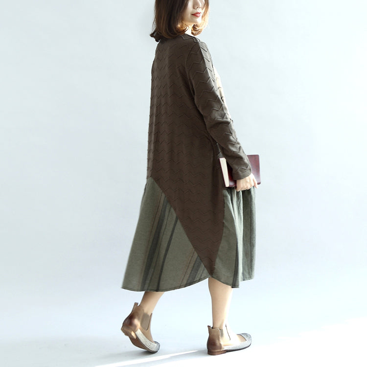 Blossom Army Green Sweater Dresses Unique Patchwork Winter Knit Sweaters Oversized Pullover