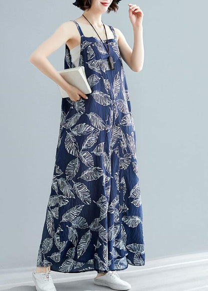 Blue Prints Summer Asymmetric Button Jumpsuit Pants Cotton Carpenter Pants