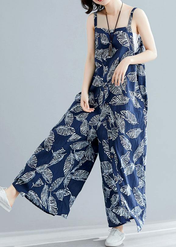 Blue Prints Summer Asymmetric Button Jumpsuit Pants Cotton Carpenter Pants
