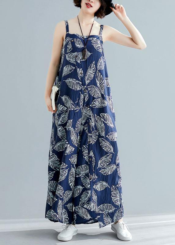 Blue Prints Summer Asymmetric Button Jumpsuit Pants Cotton Carpenter Pants