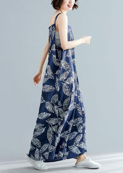 Blue Prints Summer Asymmetric Button Jumpsuit Pants Cotton Carpenter Pants