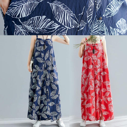 Blue Prints Summer Asymmetric Button Jumpsuit Pants Cotton Carpenter Pants