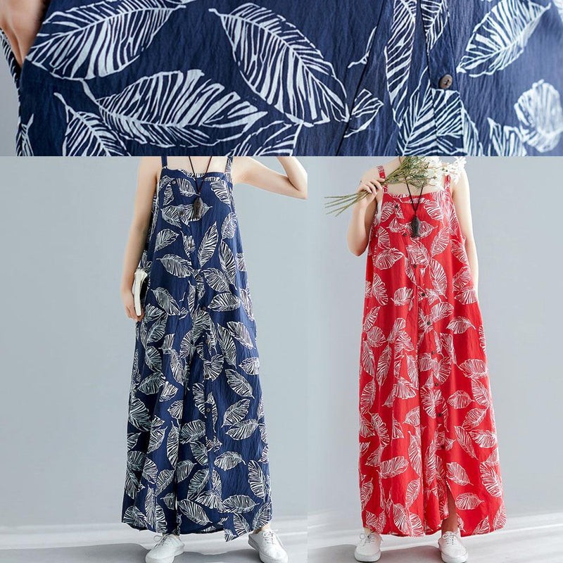 Blue Prints Summer Asymmetric Button Jumpsuit Pants Cotton Carpenter Pants
