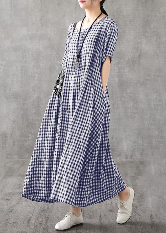 Red Plaid Linen Dresses Summer Long Cotton Dress Maxi Gown