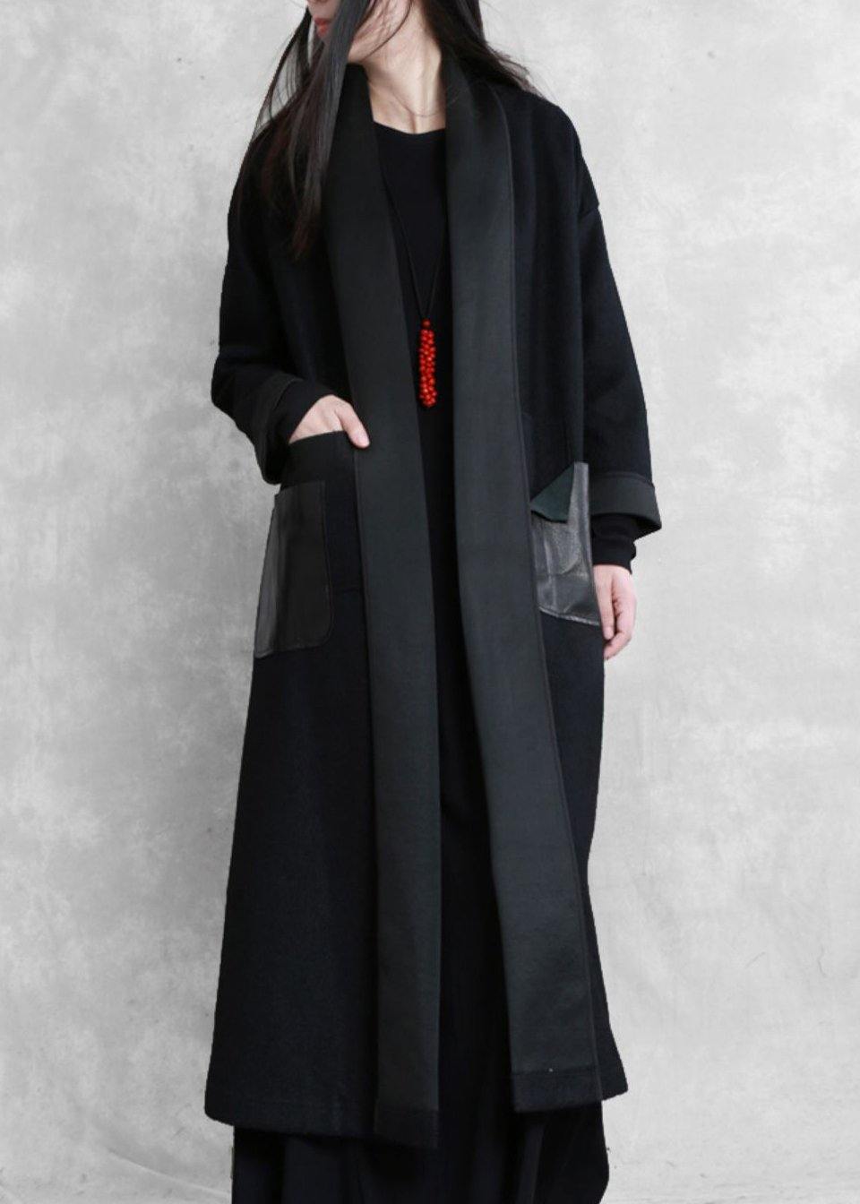 Boutique Long Winter Coat Winter Woolen Outwear Black Woolen Outwear