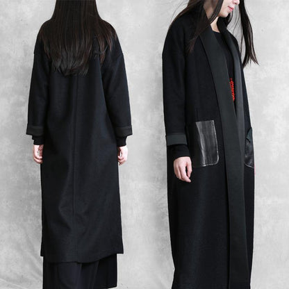 Boutique Long Winter Coat Winter Woolen Outwear Black Woolen Outwear