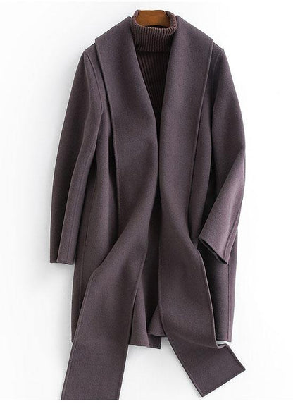Boutique Loose Length Long Sleeve Outwear Dark Gray Pockets Woolen Coat