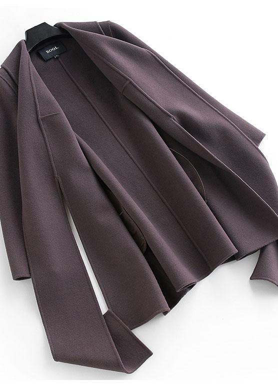 Boutique Loose Length Long Sleeve Outwear Dark Gray Pockets Woolen Coat