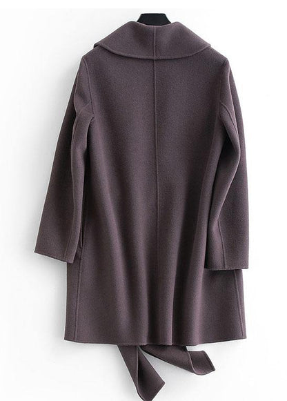 Boutique Loose Length Long Sleeve Outwear Dark Gray Pockets Woolen Coat