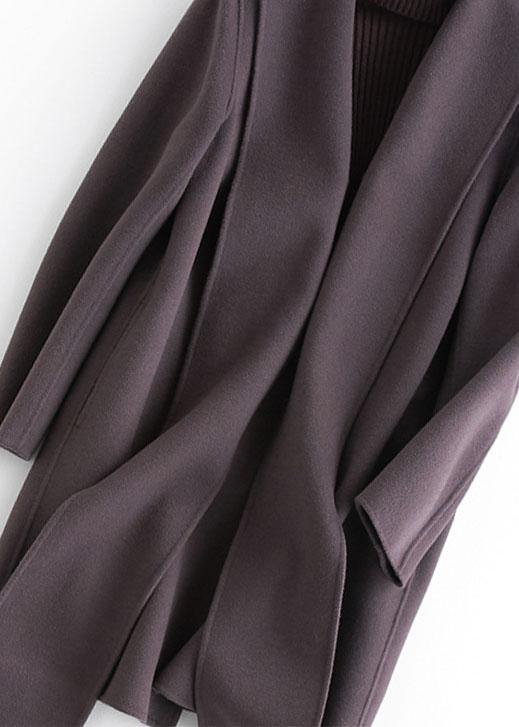 Boutique Loose Length Long Sleeve Outwear Dark Gray Pockets Woolen Coat