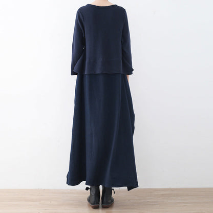 Boutique Bark Blue Sweater Dresses Clothing Sweater Side Open Fall Dresses Faux Two Pieces