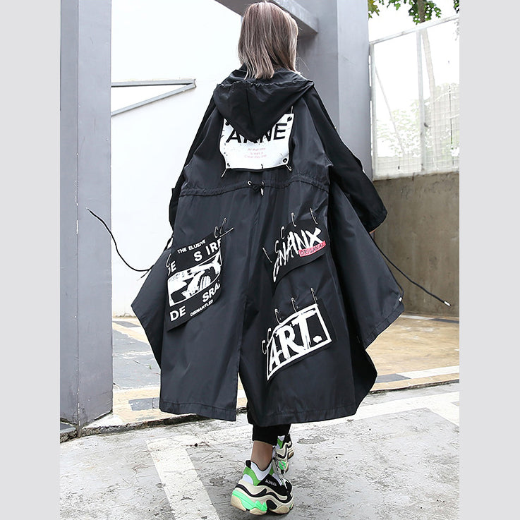 Boutique Black Coat Oversize Hooded Coat Batwing Sleeve Asymmetrical Design Coats