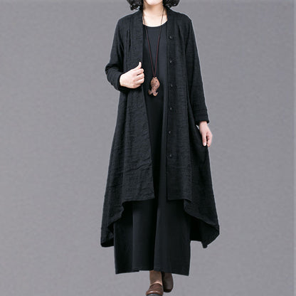 Boutique Black Jacquard Coats Oversize Baggy Large Hem Asymmetrical Design Outwear Patchwork Maxi Coat
