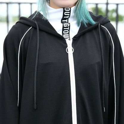 Boutique Black Winter Coat Oversized Hooded New Batwing Sleeve Asymmetrical Design Coat