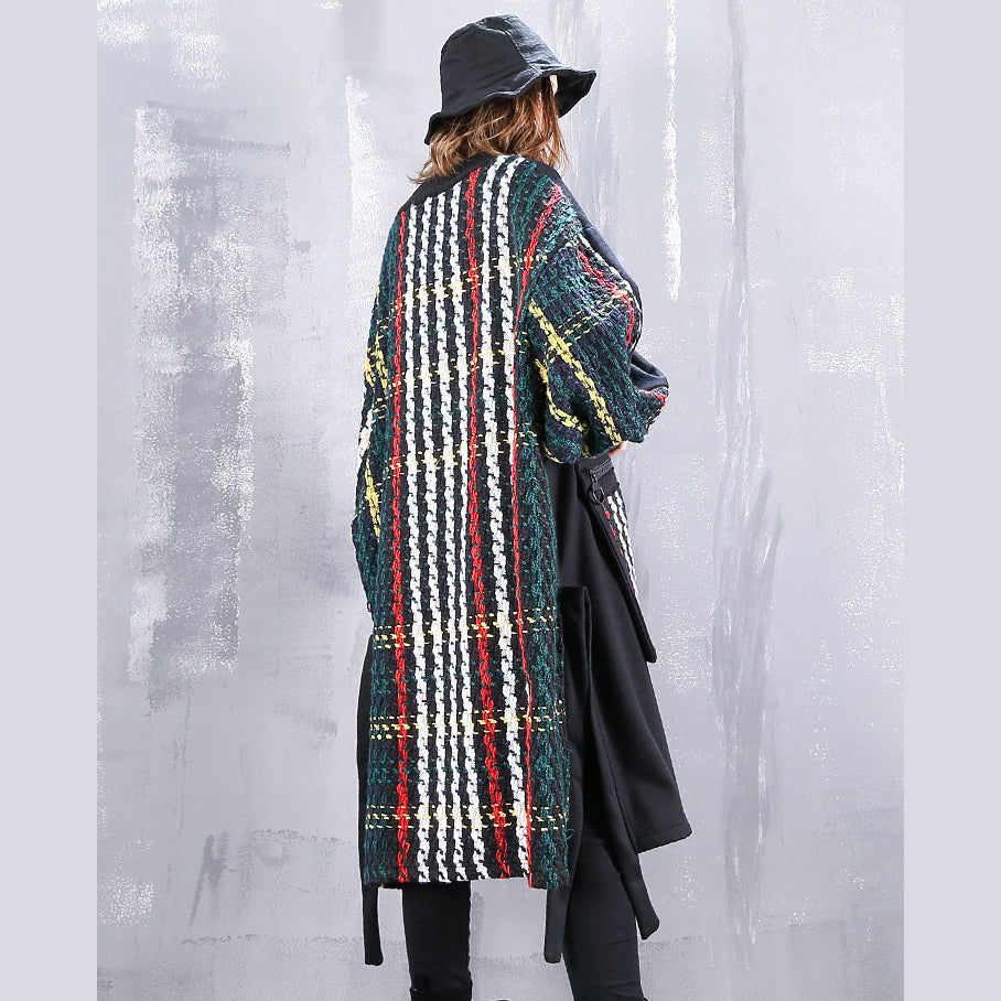 Boutique Black Coat O Neck Patchwork Maxi T Shirts Pockets Side Open Tops