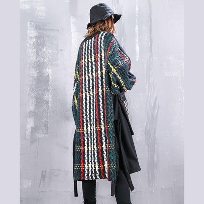 Boutique Black Coat O Neck Patchwork Maxi T Shirts Pockets Side Open Tops