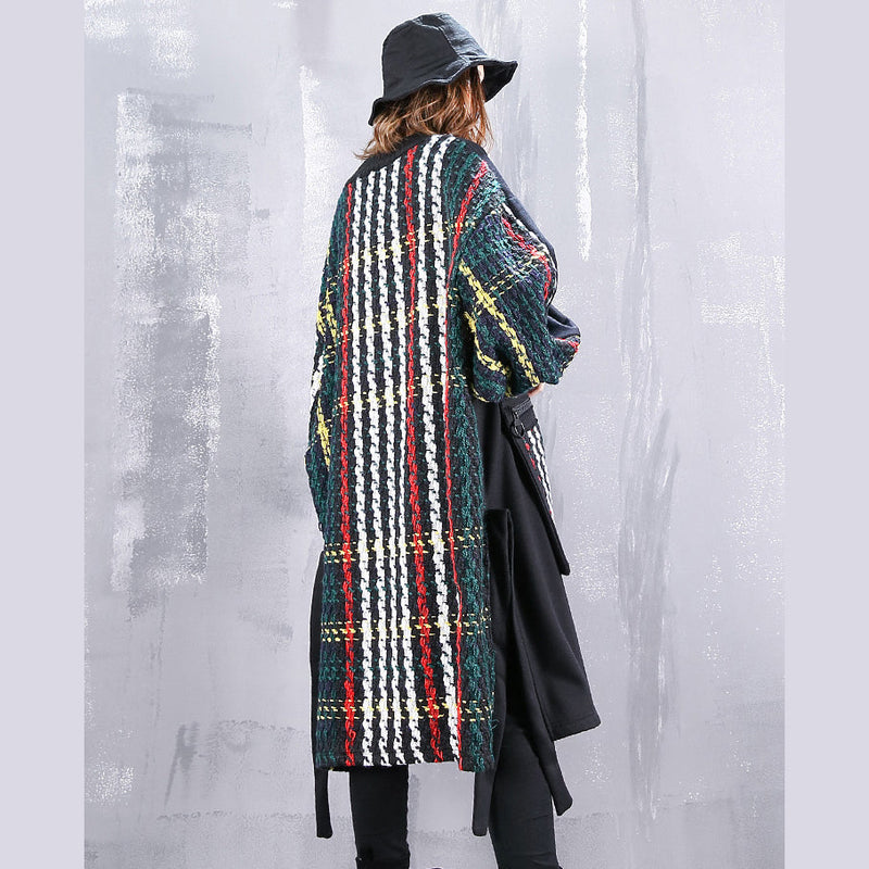 Boutique Black Coat O Neck Patchwork Maxi T Shirts Pockets Side Open Tops