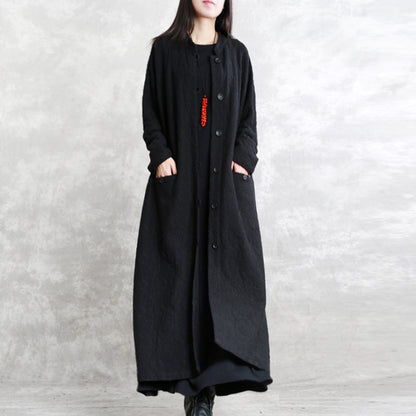 Boutique Black Coat Stand Pockets Maxi Coat Long Sleeve Baggy Coats