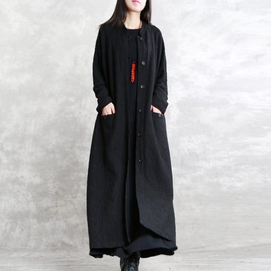 Boutique Black Coat Stand Pockets Maxi Coat Long Sleeve Baggy Coats