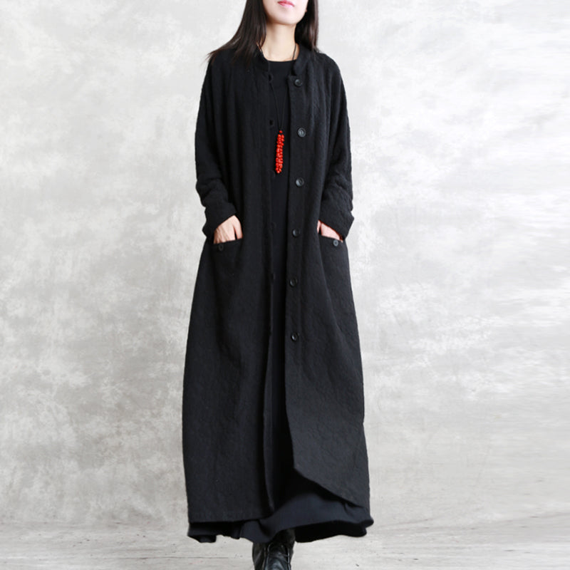 Boutique Black Coat Stand Pockets Maxi Coat Long Sleeve Baggy Coats