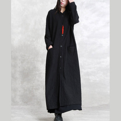 Boutique Black Coat Stand Pockets Maxi Coat Long Sleeve Baggy Coats