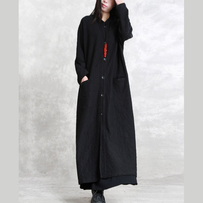 Boutique Black Coat Stand Pockets Maxi Coat Long Sleeve Baggy Coats