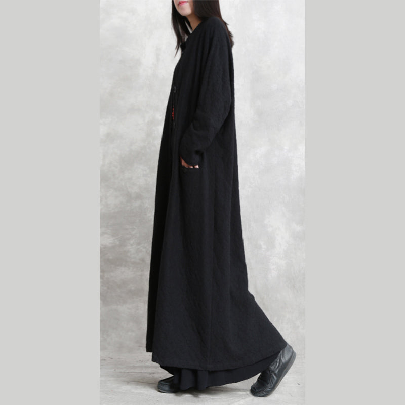 Boutique Black Coat Stand Pockets Maxi Coat Long Sleeve Baggy Coats