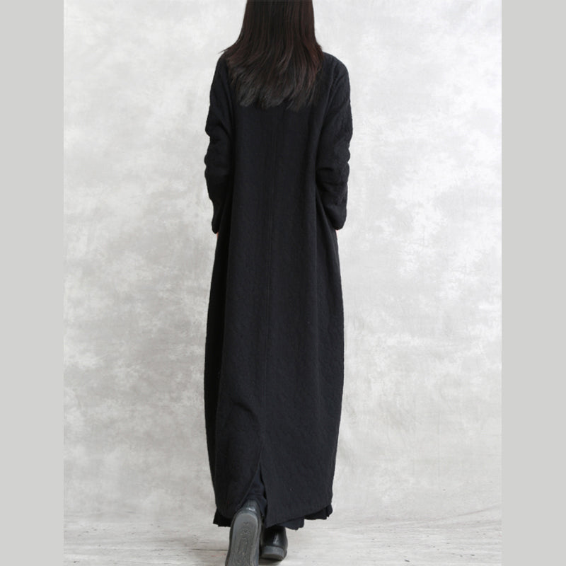 Boutique Black Coat Stand Pockets Maxi Coat Long Sleeve Baggy Coats