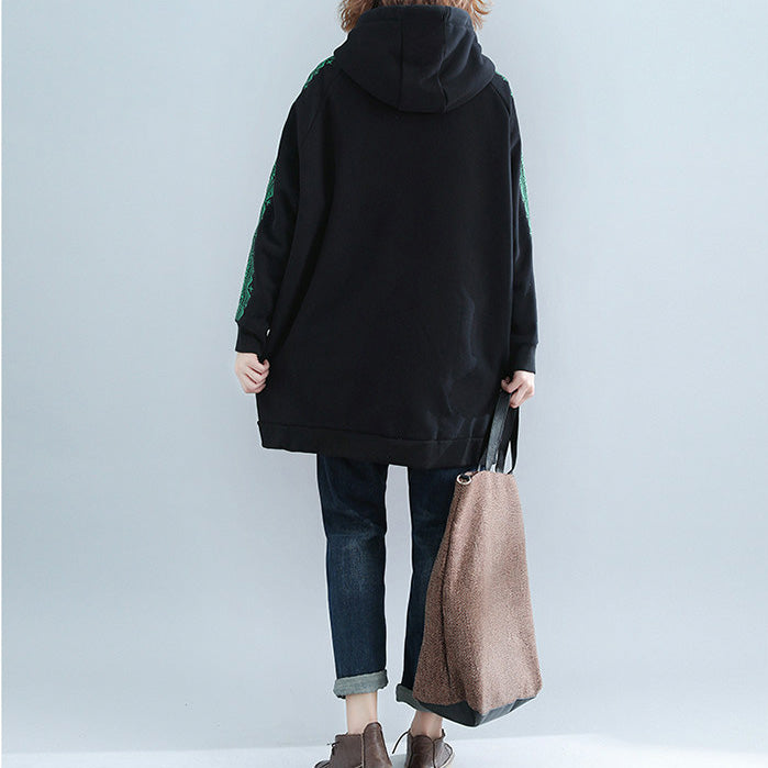 Boutique Black Cotton Tops Plussize Cotton Clothing Embroidery Cotton T Shirt Thick